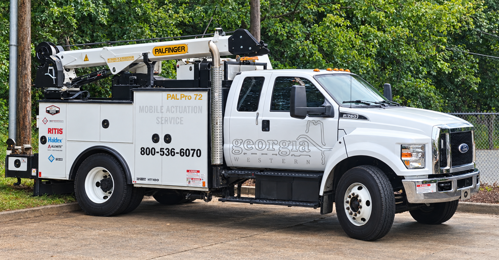 Georgia Western mobile actuation service truck equipped with a crane